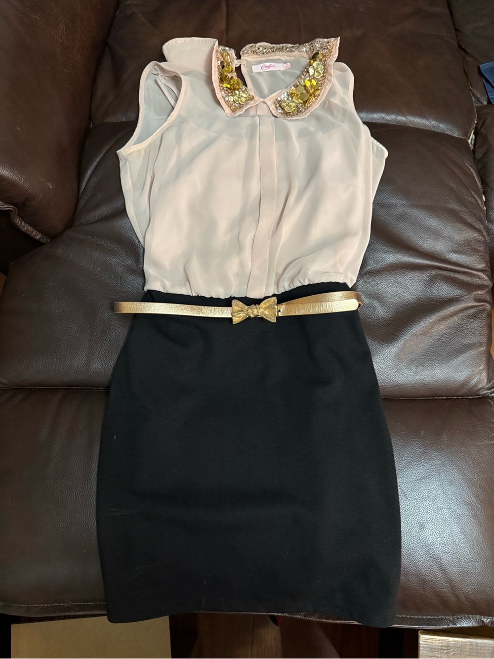 Candie's Blush & Black Sleeveless Mini Dress with Jeweled Collar